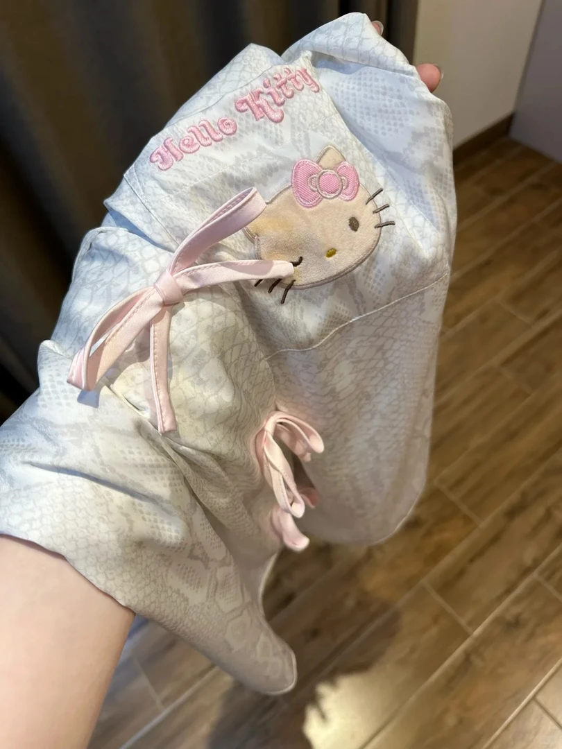轻奢风少女蝴蝶结卡通Kitty猫冰丝睡衣女夏季新款短裤套装家居服