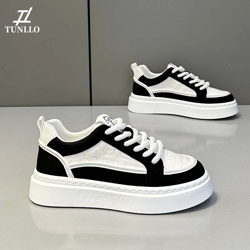 Tunllo夏季网面透气小白鞋舒适时尚百搭潮鞋厚底增高轻薄休闲鞋男