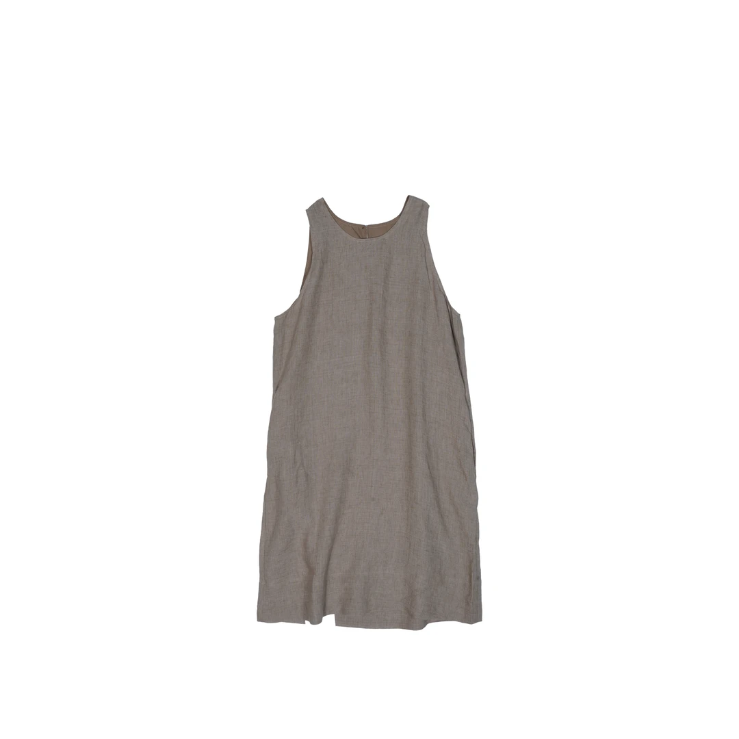 【木兰】A字纯麻无袖时髦老钱夏季旅行连衣裙9124