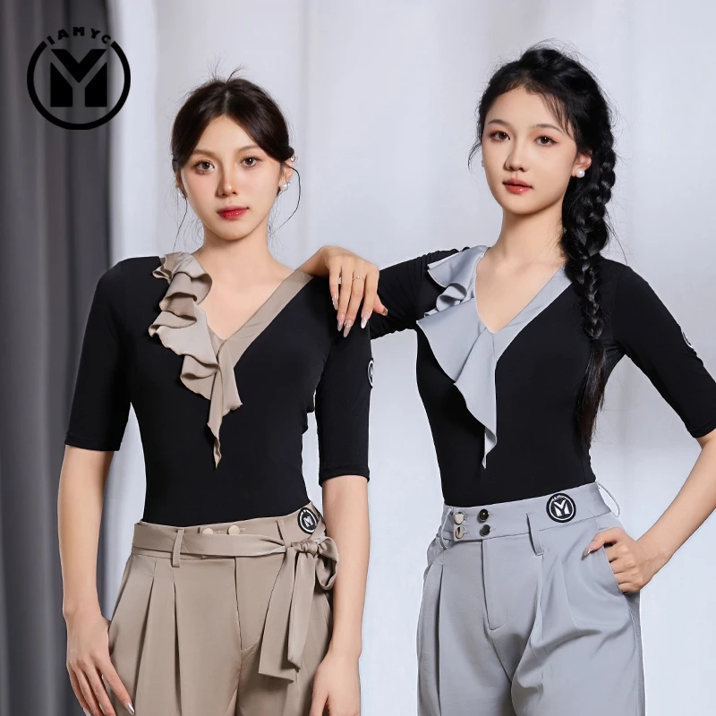 IAMYC&HCdance摩登舞服女成人新款中袖练功服连体上衣 B10096