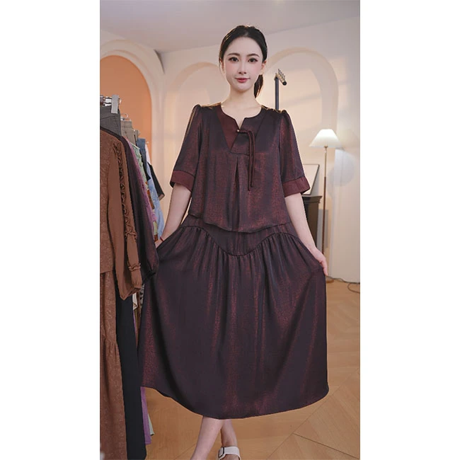 L8527  新中式中袖显瘦国风连衣裙2025年春夏新款高档显瘦