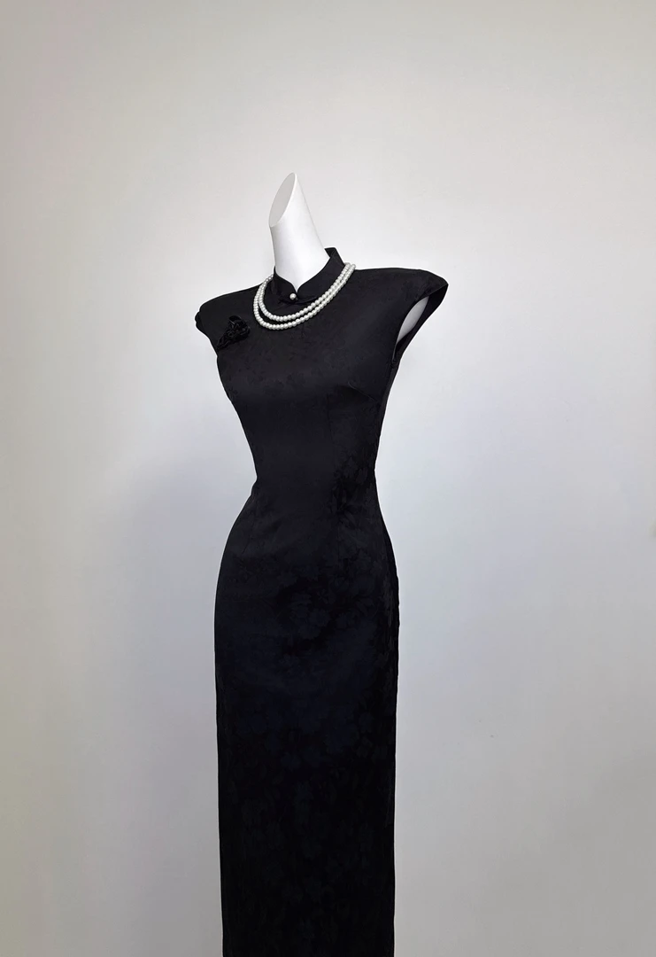 黑色旗袍复古民国风2025新款春夏季高端修身连衣裙改良年轻款日常