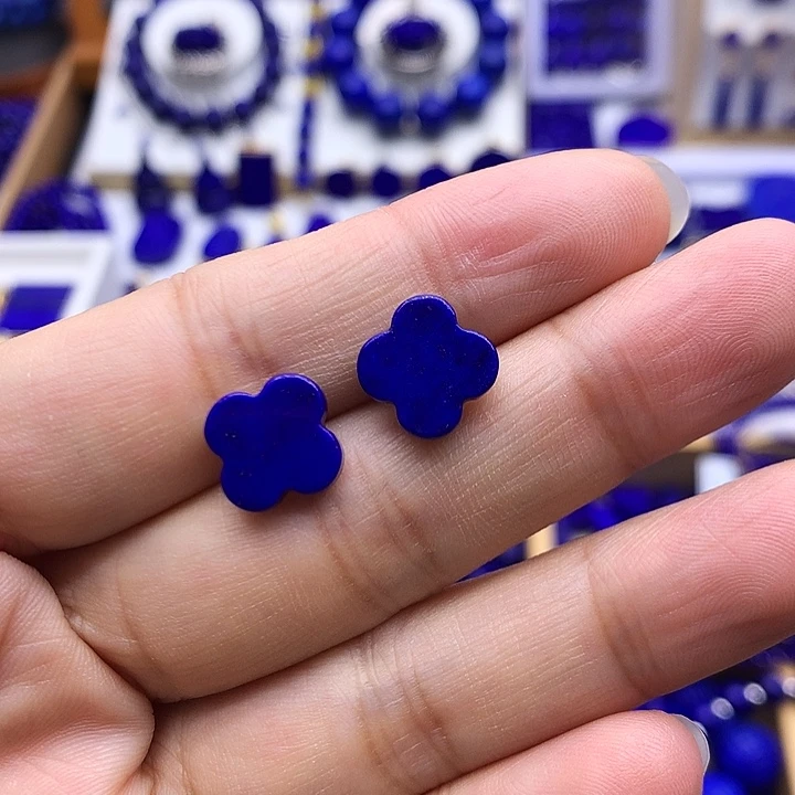 青金石银S925镶嵌耳钉