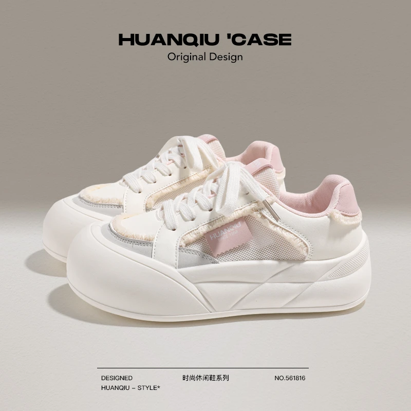 环球板鞋女2025新款夏季网鞋休闲百搭厚底增高小白鞋甜美可爱女鞋