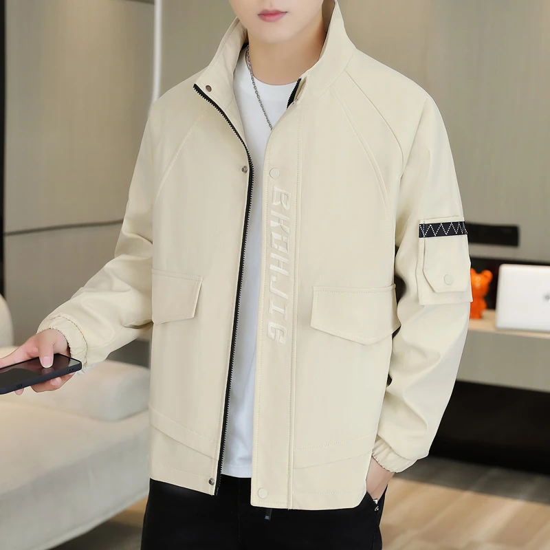 男士春秋季2025新款夹克修身立领上衣服休闲百搭潮流帅气青年外套