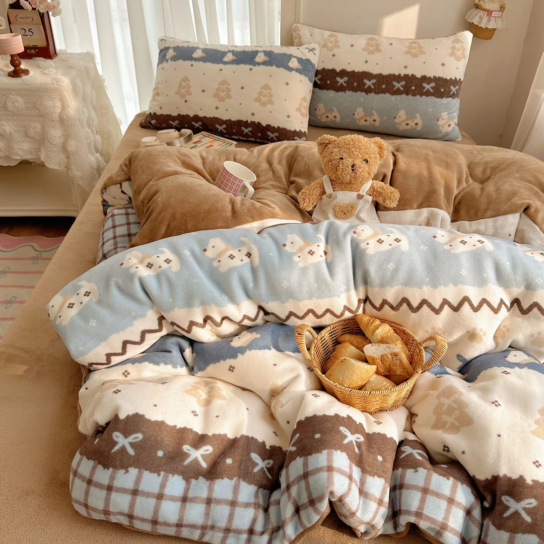 【秘境家纺】秋冬加厚保暖全消光牛奶绒印花四件套单人三件套