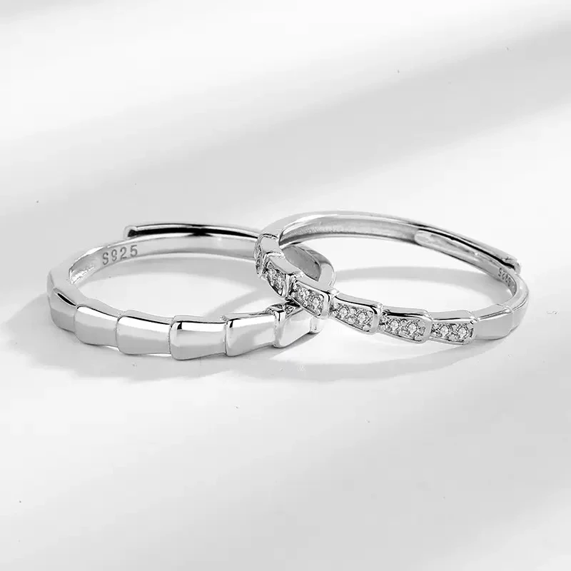 925银戒指 s925纯银竹节之恋情侣戒指男女ins风简约小众设计对戒