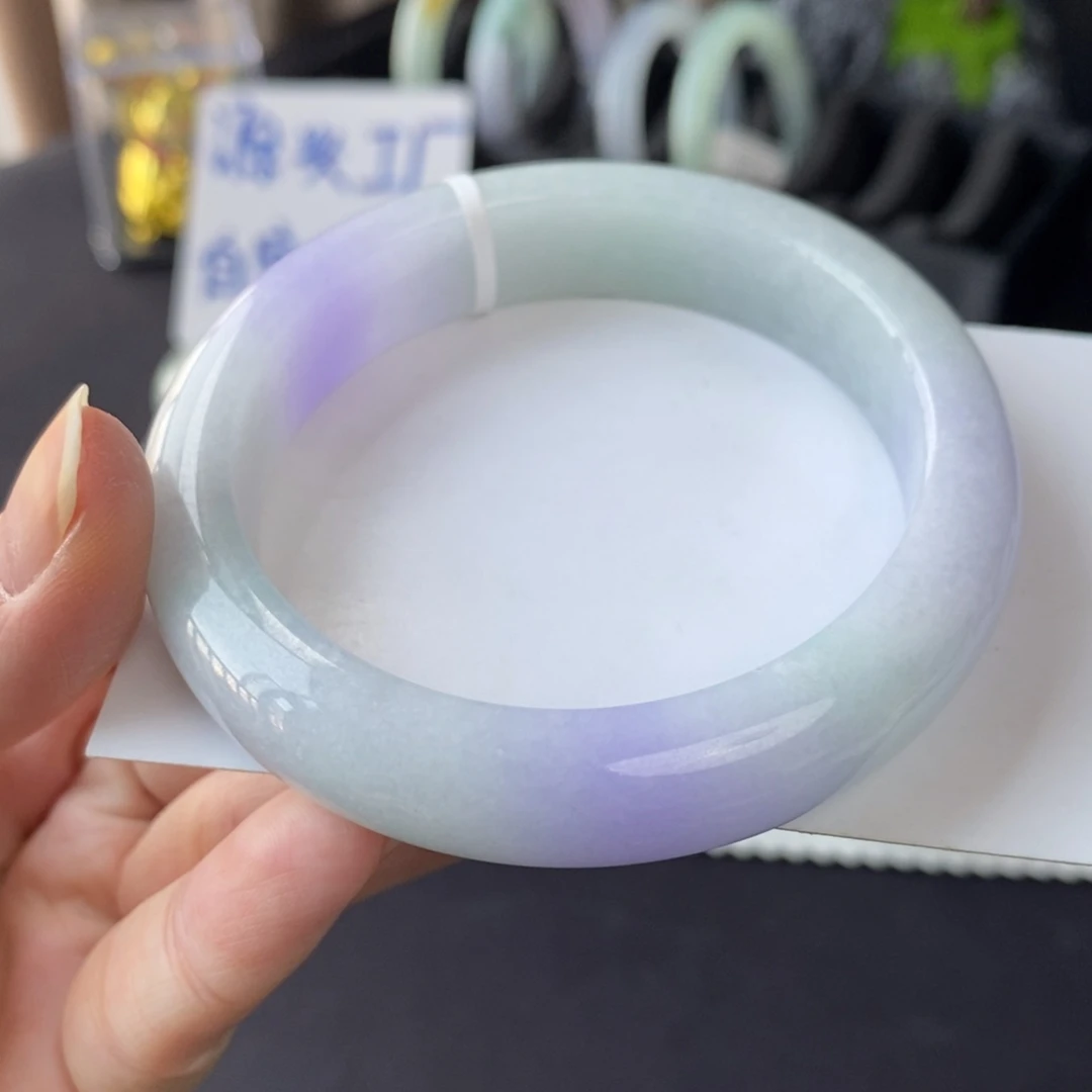 翡翠未镶嵌手镯飘紫58.5