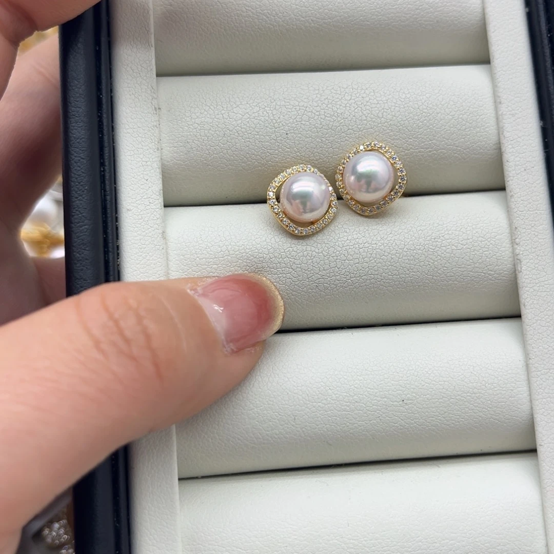 银S925镶嵌海水珍珠耳饰