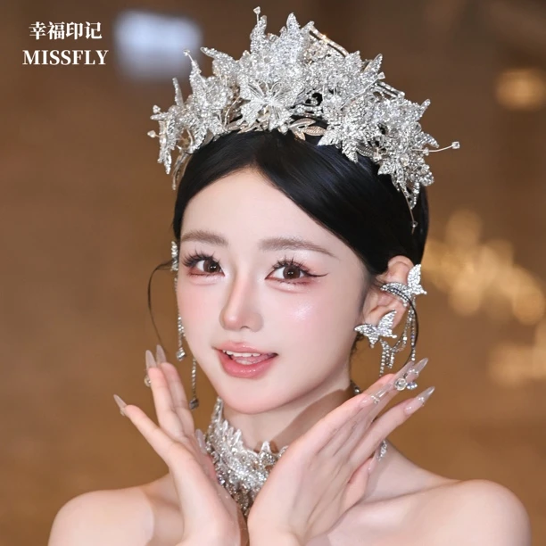 奢华双层新娘皇冠蝴蝶王冠头饰发饰欧美旅拍韩式闪钻公主女王减龄