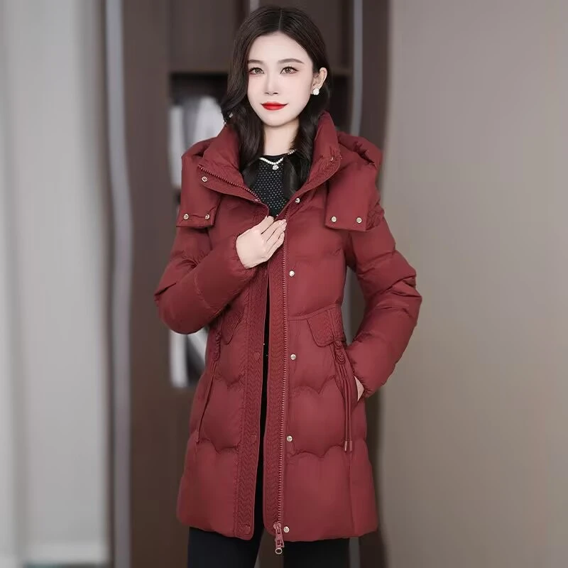 冬季新款羽绒服女士百搭洋气修身显瘦休闲加厚收腰保暖中长款外套