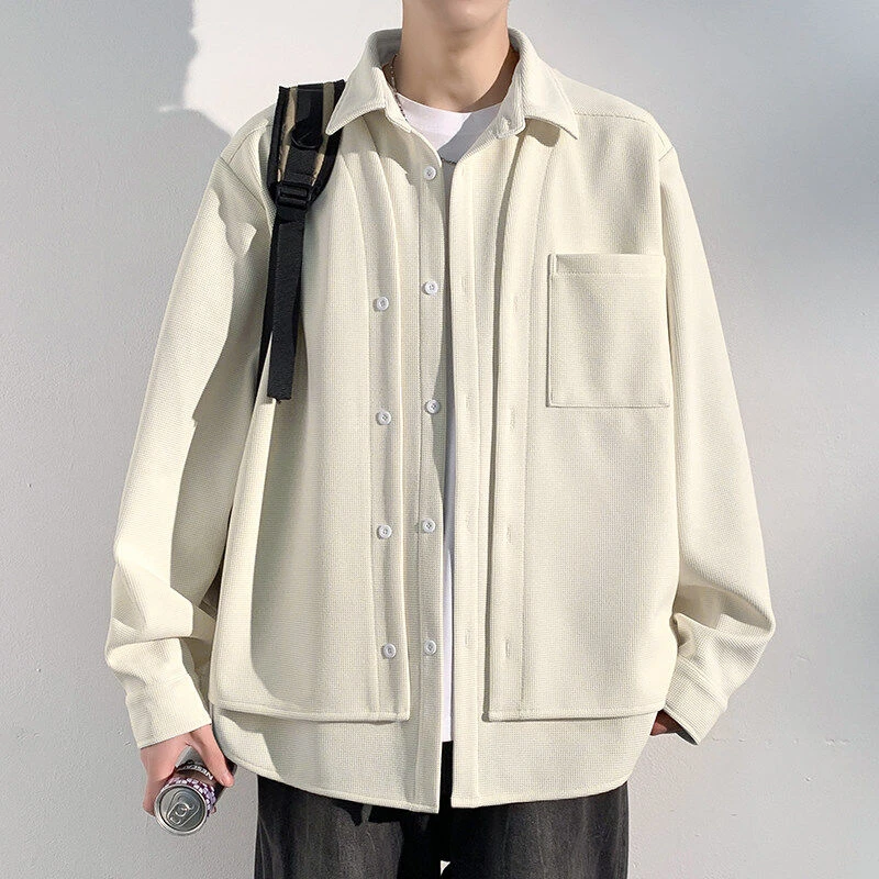 假两件长袖衬衫男春秋季潮流痞帅衬衣外套男装高级感穿搭长袖外套