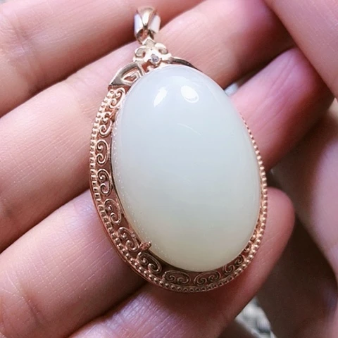 和田玉戒指银S925镶嵌