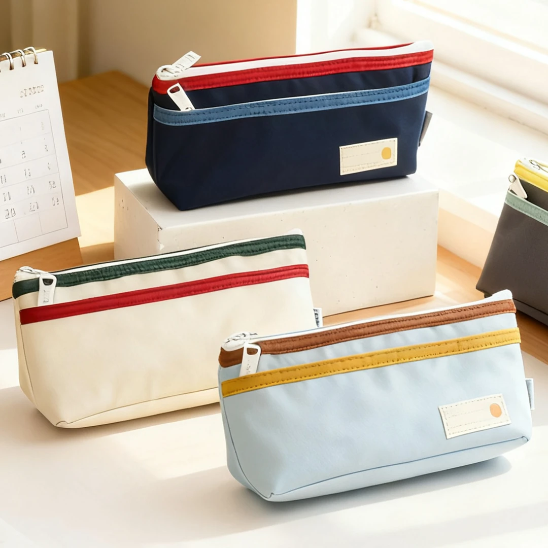 纯色日系简约三角可立式笔袋立体便携双层中小学生文具收纳高颜值