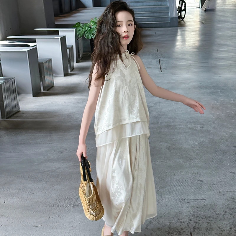 艾可豆叮女童新中式套装裙儿童夏装半身裙2025新款中大童甜美国风