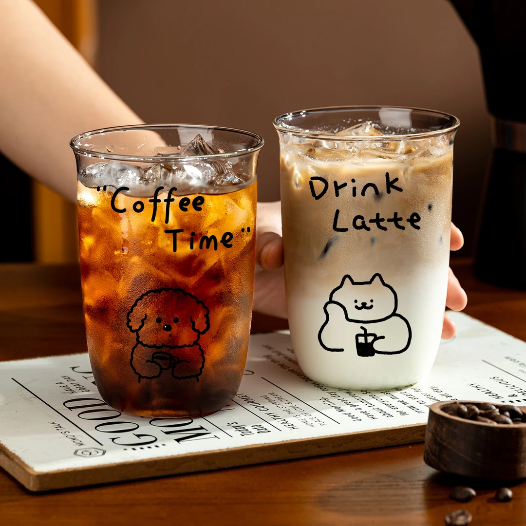 透明高硼硅玻璃杯高颜值美式拿铁手冲咖啡杯子创意原创可爱小狗猫