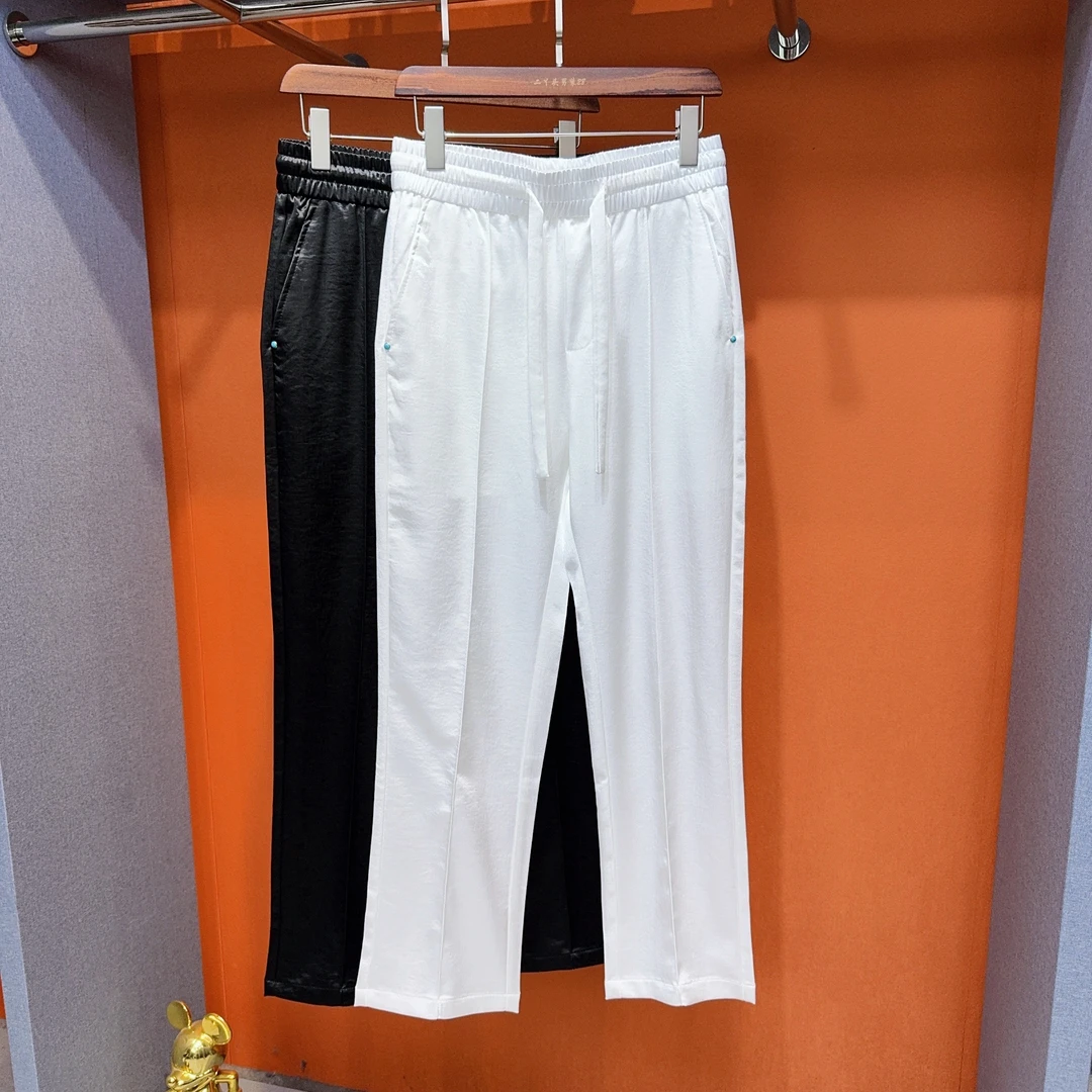 8003男士夏季薄款高端休闲裤丝滑醋酸垂感阔腿轻奢时尚百搭直筒裤