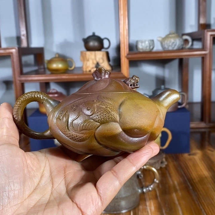 紫砂茶壶220cc鱼化龙 朱泥
