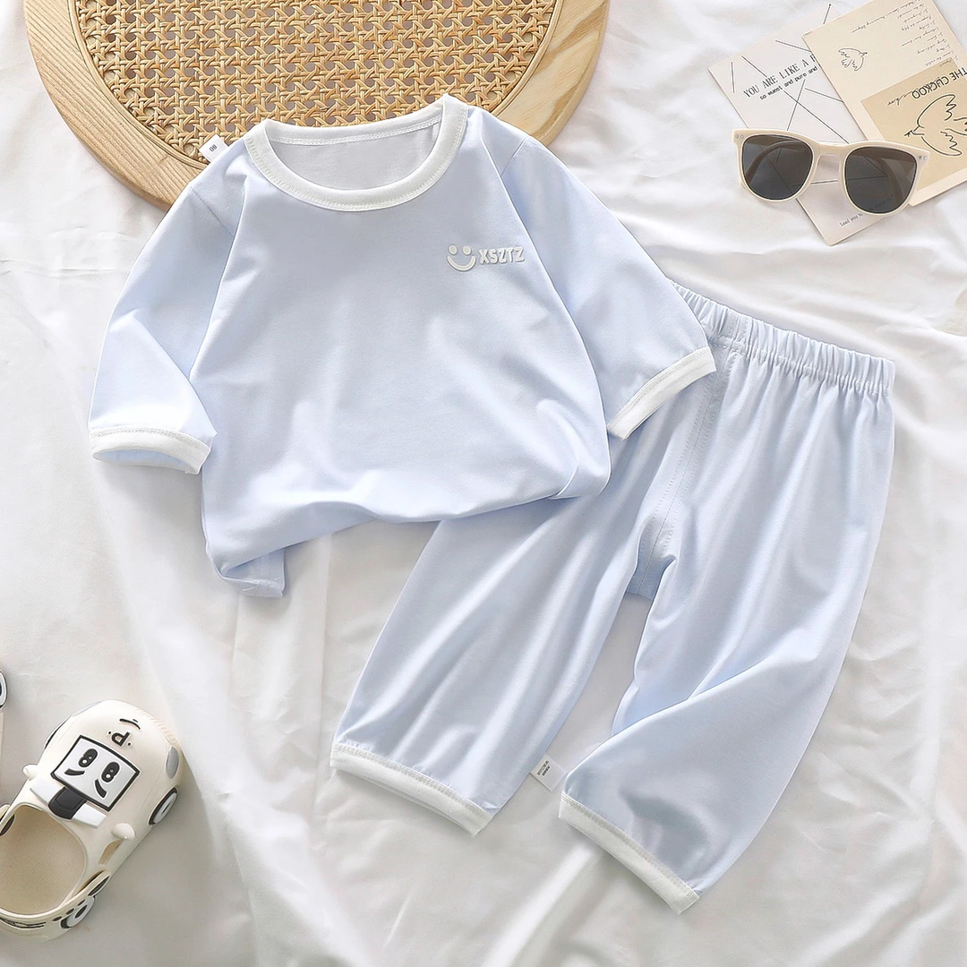 儿童家居服夏季新款空调服薄款睡衣男童女童宝宝七分袖套装