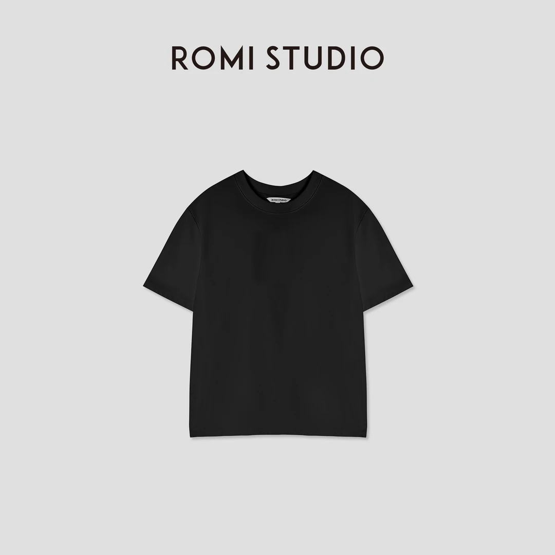 ROMI STUDIO“随手穿”系列简约百搭宽松正肩圆领纯色短袖T恤T3398