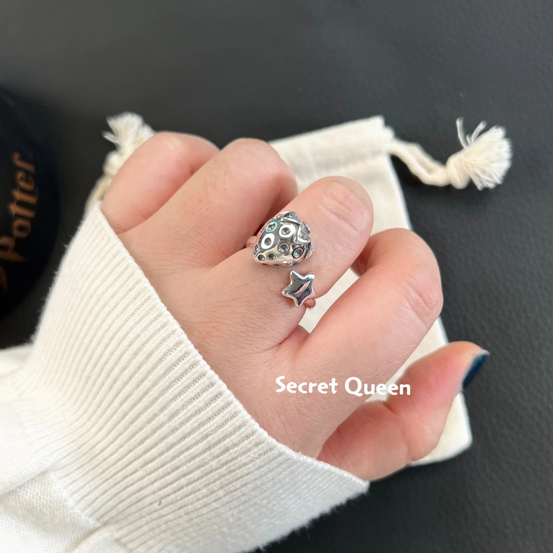 铜合金戒指 小众设计草莓五角星戒指开口戒AH239