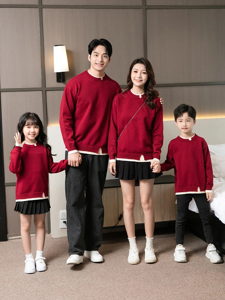 秋冬亲子装全家装一家三口四口亲子加厚毛衣母子母女家洋气