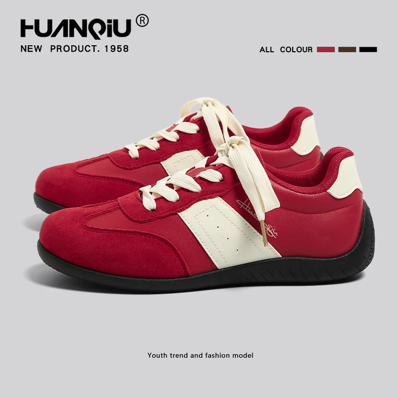 环球内增高红色德训鞋女款2025新款冬季休闲鞋学生运动赛车鞋ZB