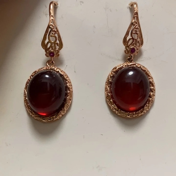 血珀耳饰银S925镶嵌琥珀