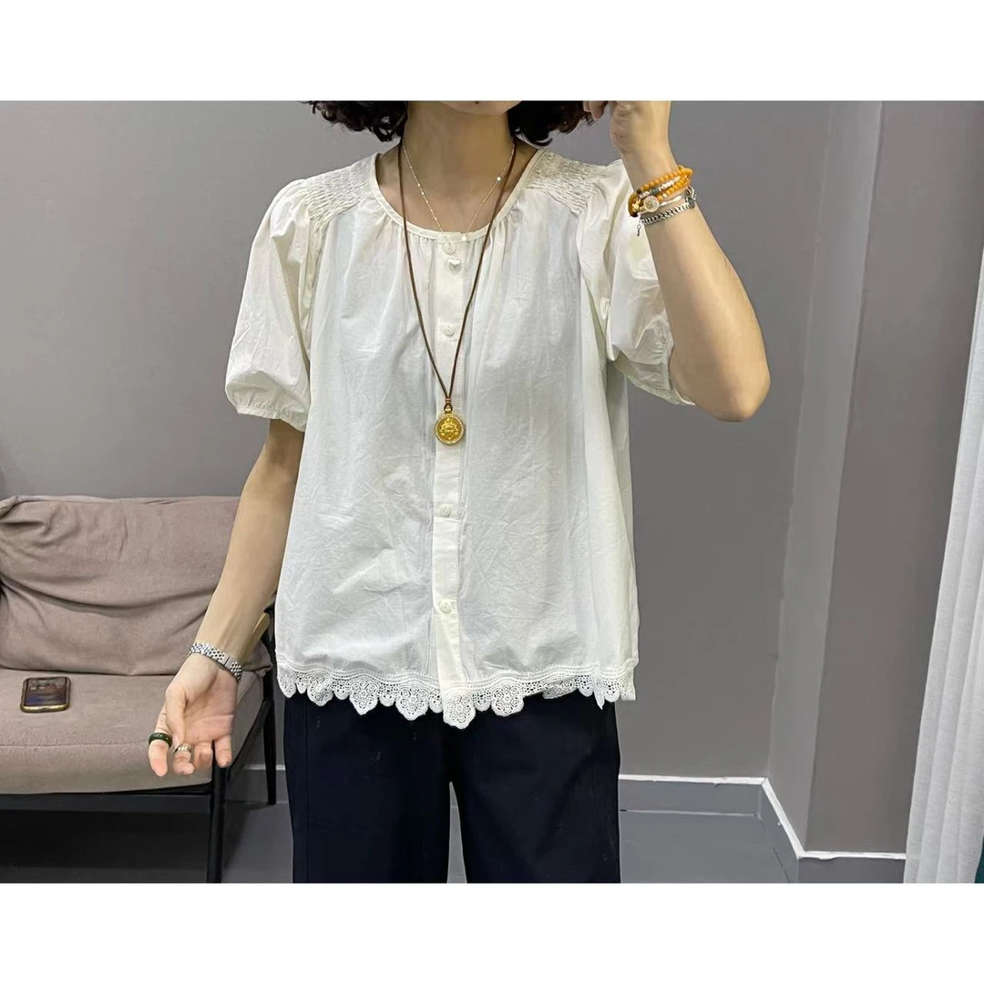 肩膀松紧花边衬衫