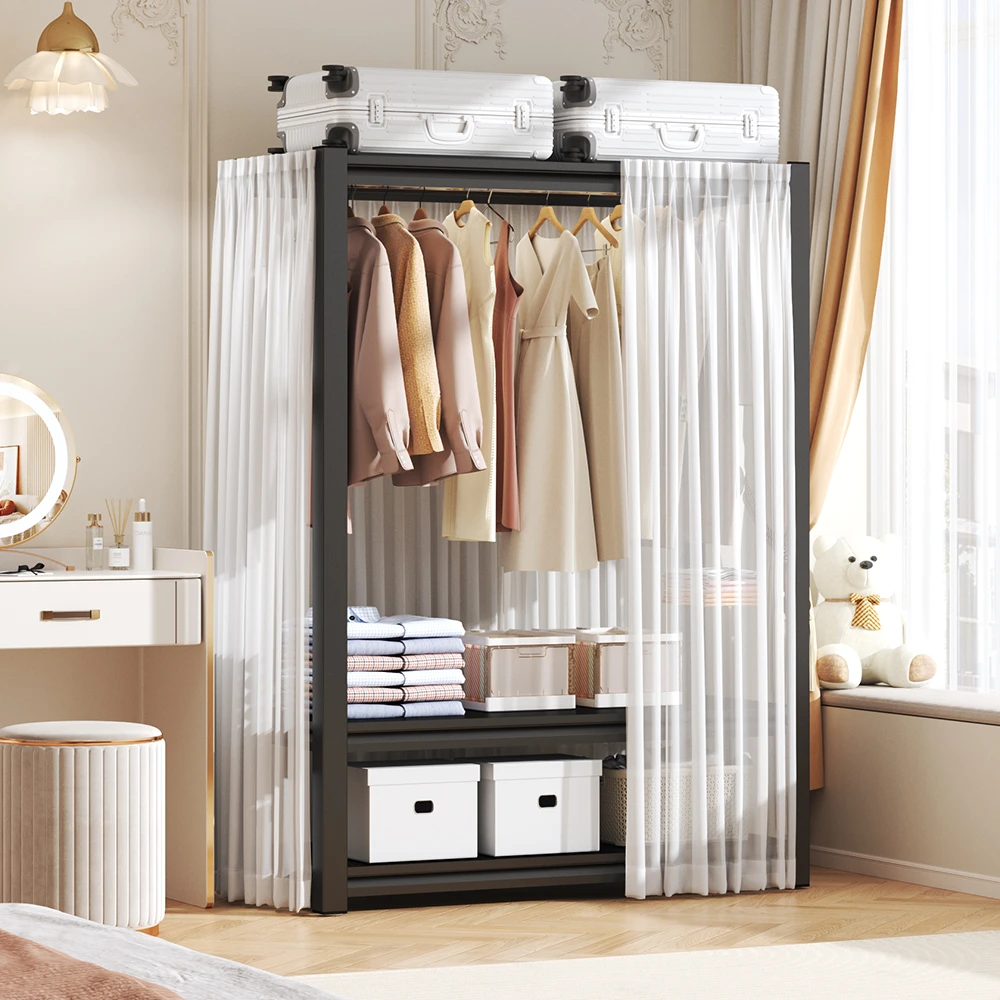 货架衣柜家用卧室出租房衣物收纳简易组装落地洞洞板金属角钢衣架