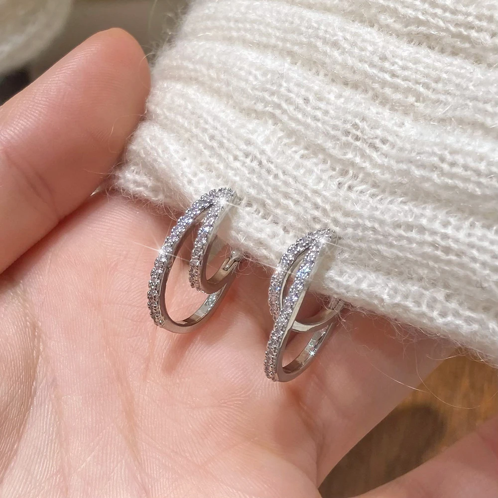 多层新款简约气质微镶锆石耳环时尚百搭轻奢气质耳钉日常潮流网红