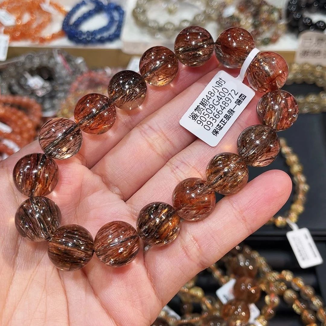 发晶手链未镶嵌黑金超七13.8mm