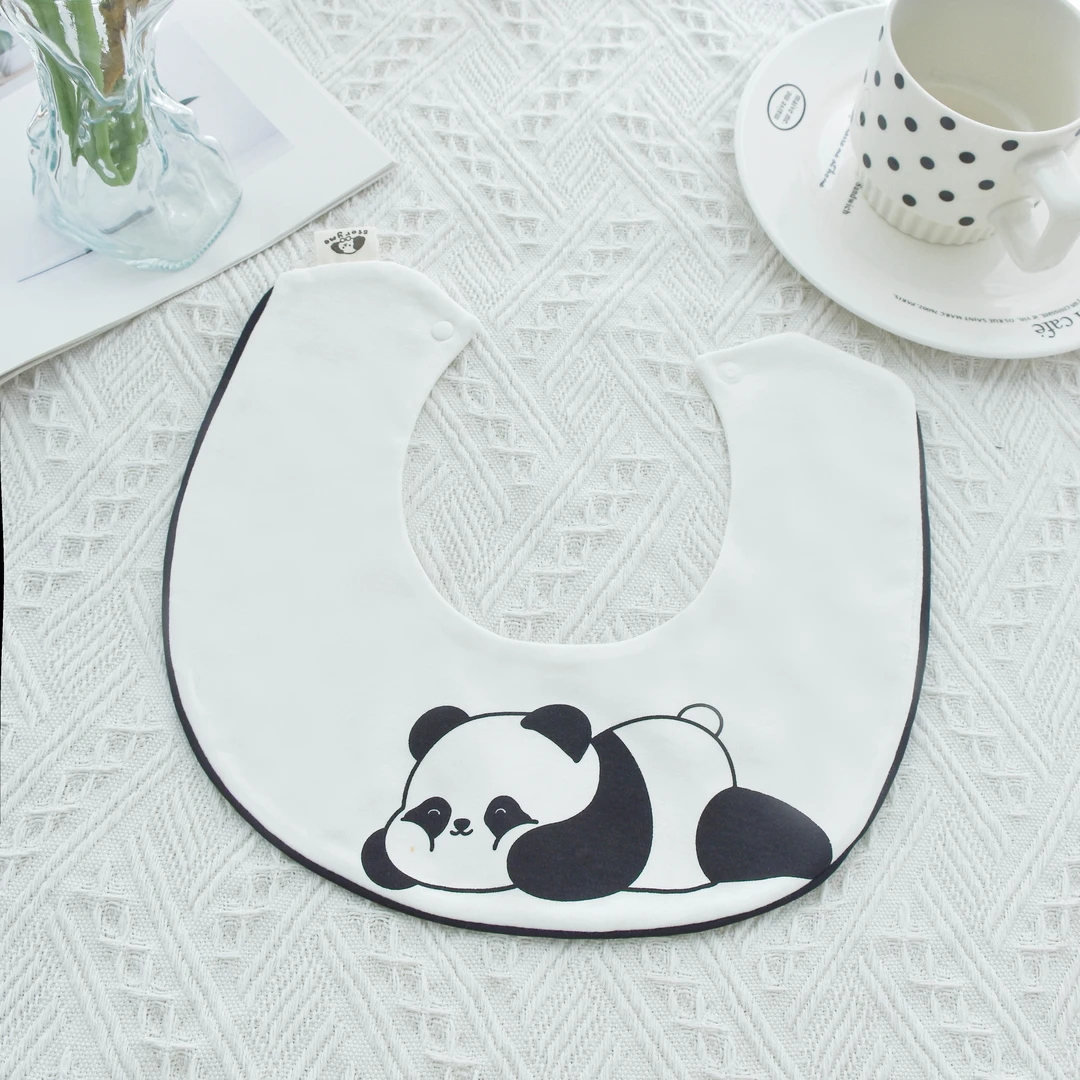 [U483]烫画趴趴小熊猫小熊猫滚边婴儿口水巾花瓣围兜新生儿防吐奶
