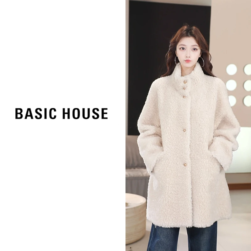 Basic House/百家好2025抗寒加厚羊羔毛外套B1295B5B992（衣长75）