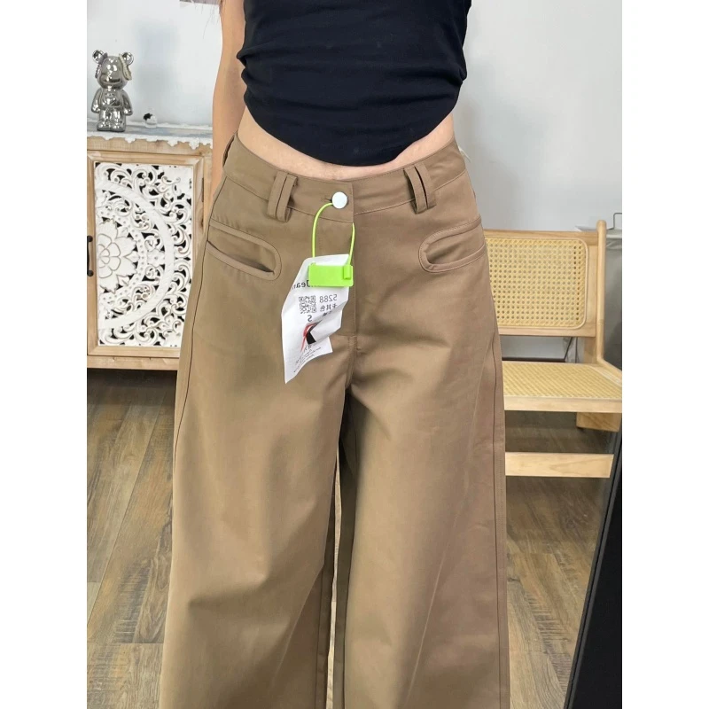 175高个子加长180卡其色休闲裤女高腰显瘦百搭垂感阔腿直筒拖地裤