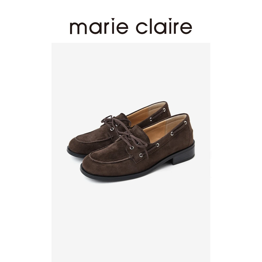 MC女鞋帆船乐福鞋2026年春季熔岩生巧棕女皮单鞋marieclaire女鞋