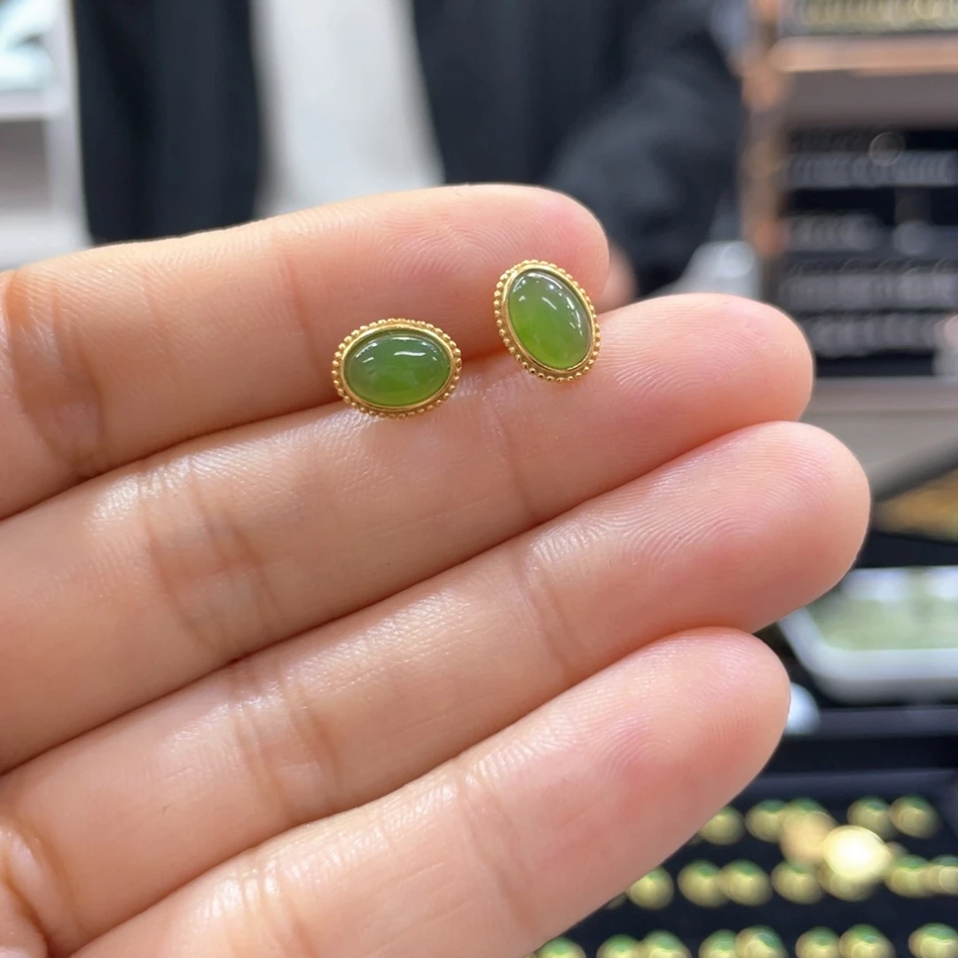 和田玉银S925镶嵌耳饰