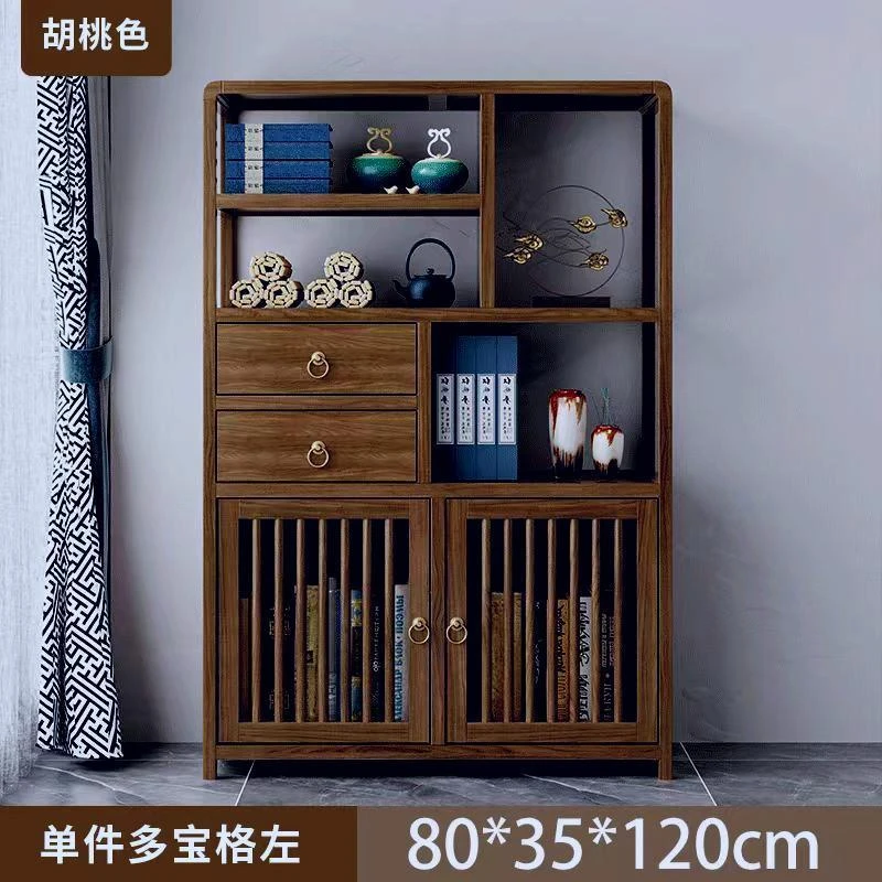 中式茶边柜博古架清漆原木组合榫卯结构储藏