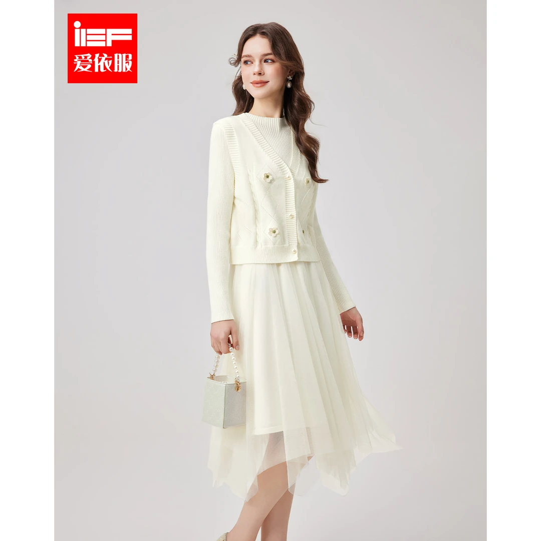 IEF/爱依服2025新款冬季毛织温法式仙女柔清新感里外套裙