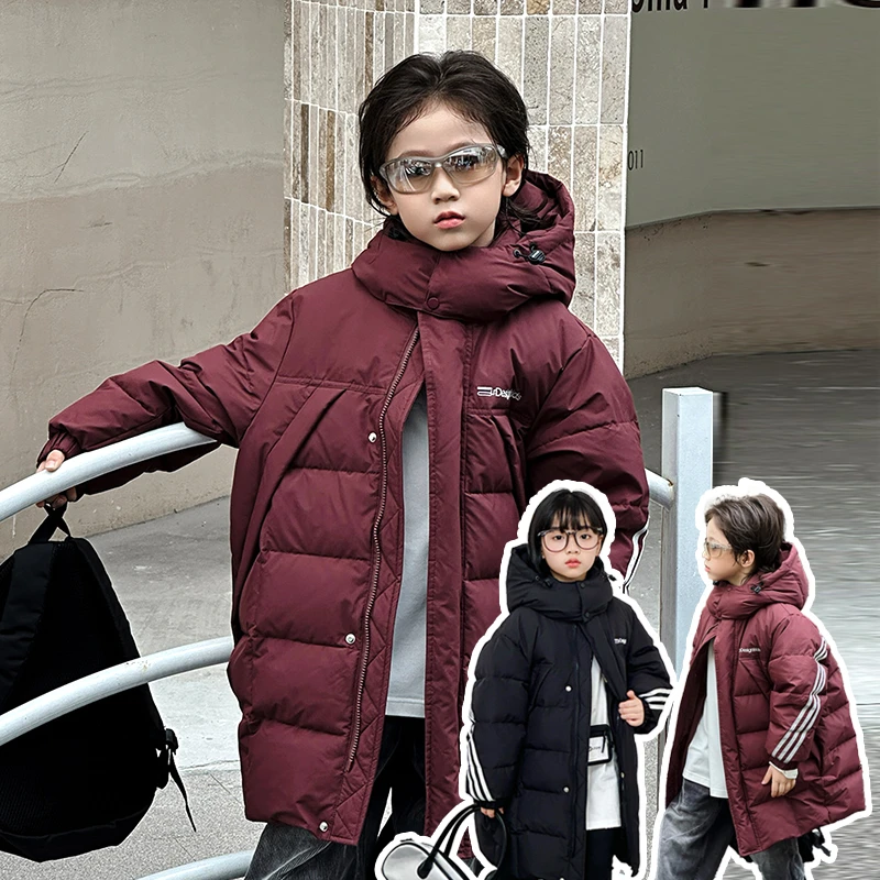 【LQ呦奇】2024儿童羽绒服加厚长款连帽白鸭绒羽绒服大童U226023