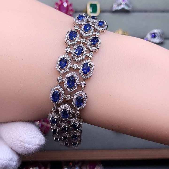 蓝宝石银S925镶嵌手链