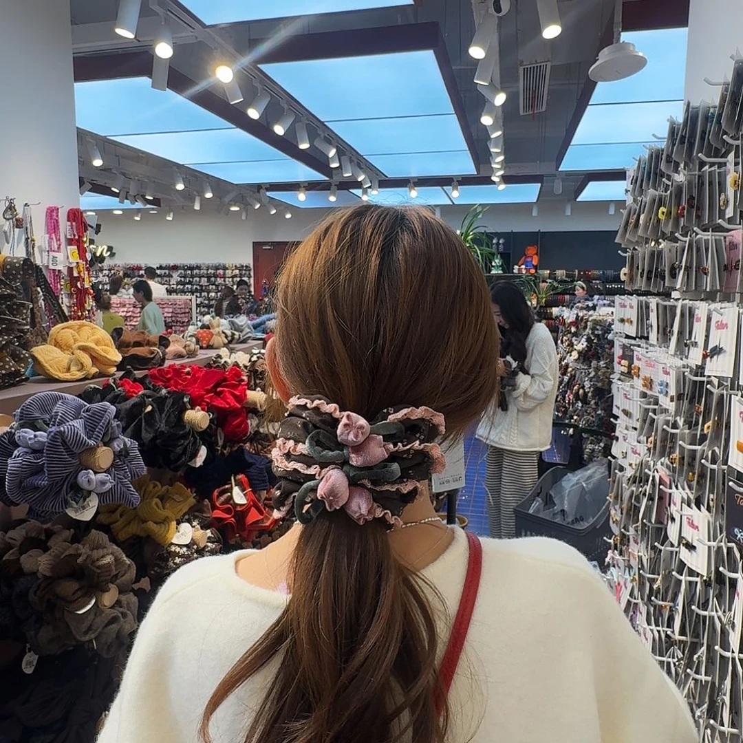 布艺非金属粉色小碎花发圈