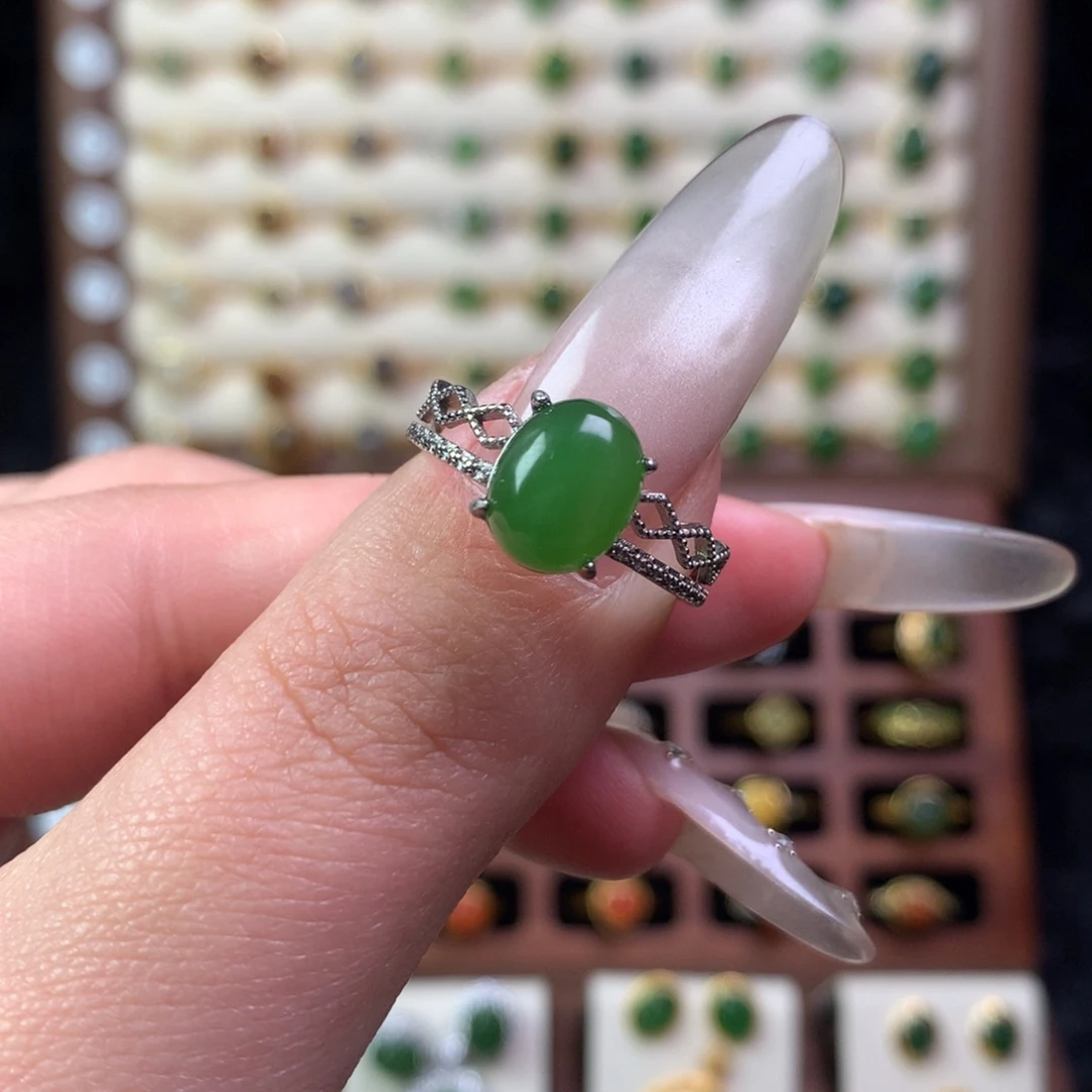 和田玉银S925镶嵌戒指