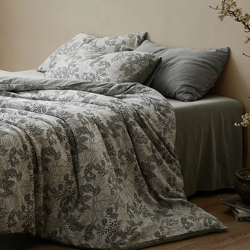 中古风提花丨20%棉麻四件套床单被套复古高级感四季通用床上用品