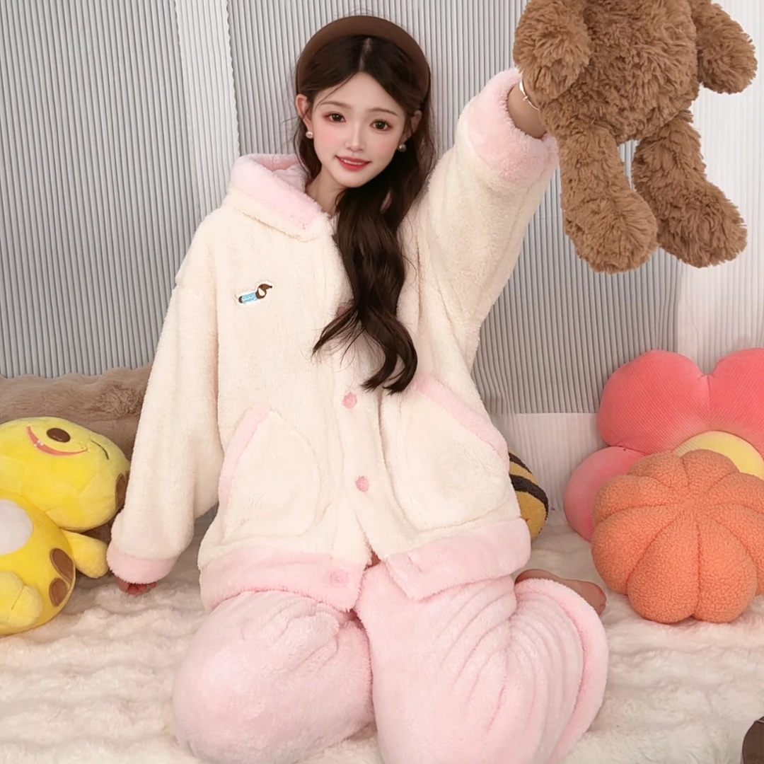 升级版【男女同款】清货价冬加绒加厚睡衣女连帽外套保暖家居服外穿