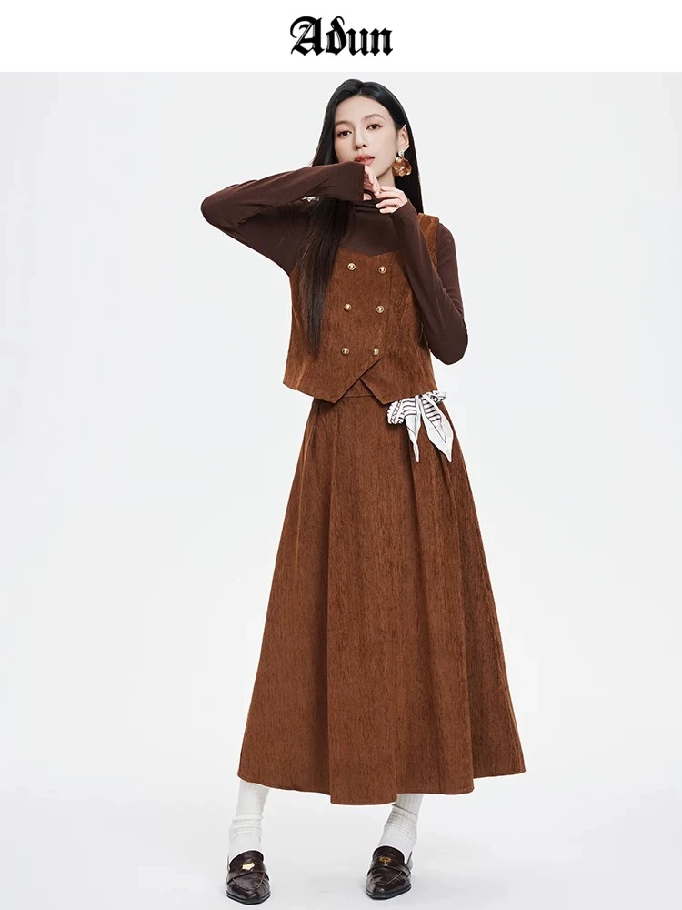 气质时尚三件套装春秋季双排扣马甲打底衫高腰半身裙#51