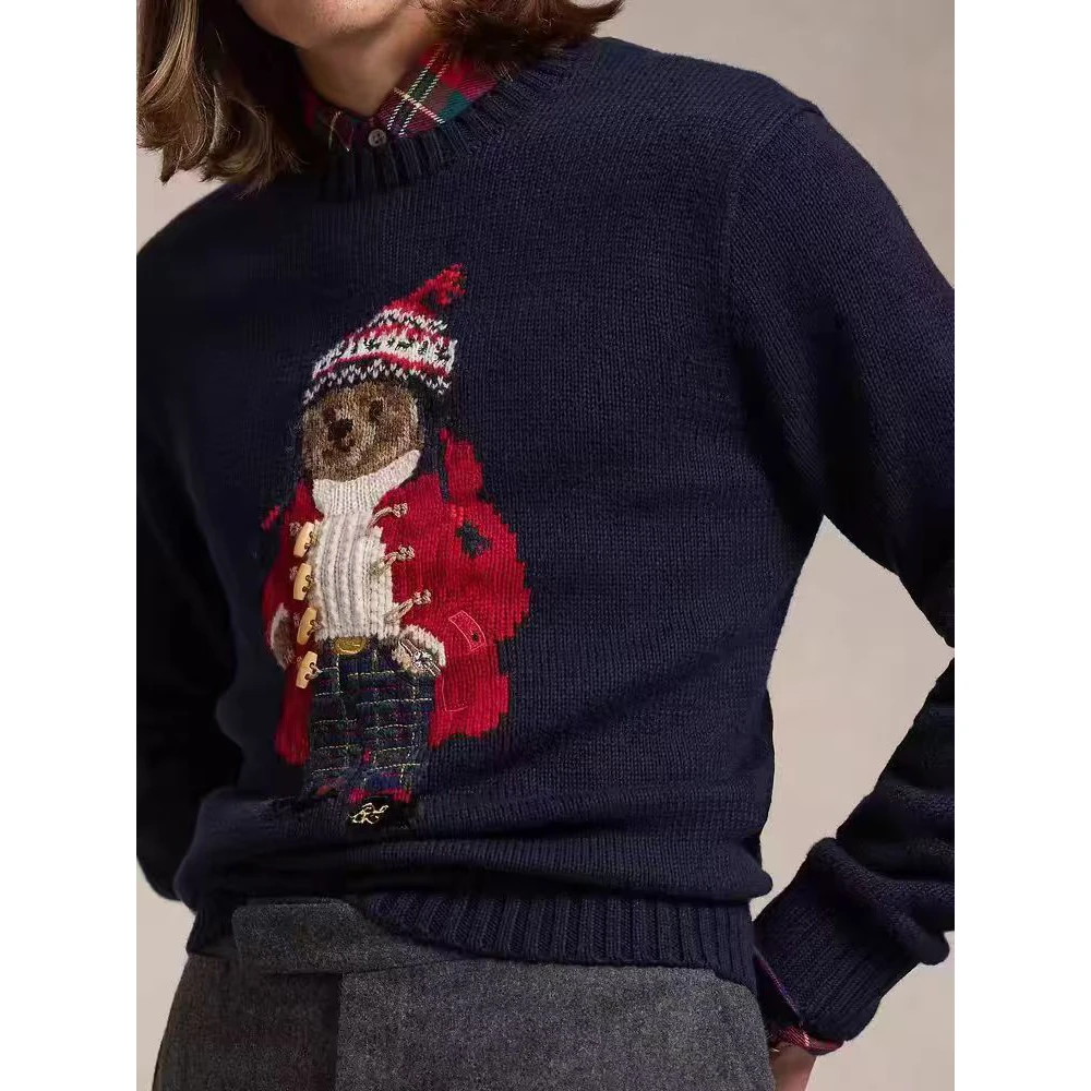 经典宽松版卡通刺绣小熊长袖针织衫MA4SYDZ1695