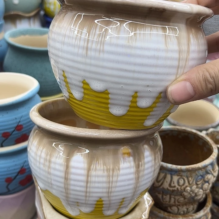 多肉绿植陶瓷花盆9.9包邮，有孔