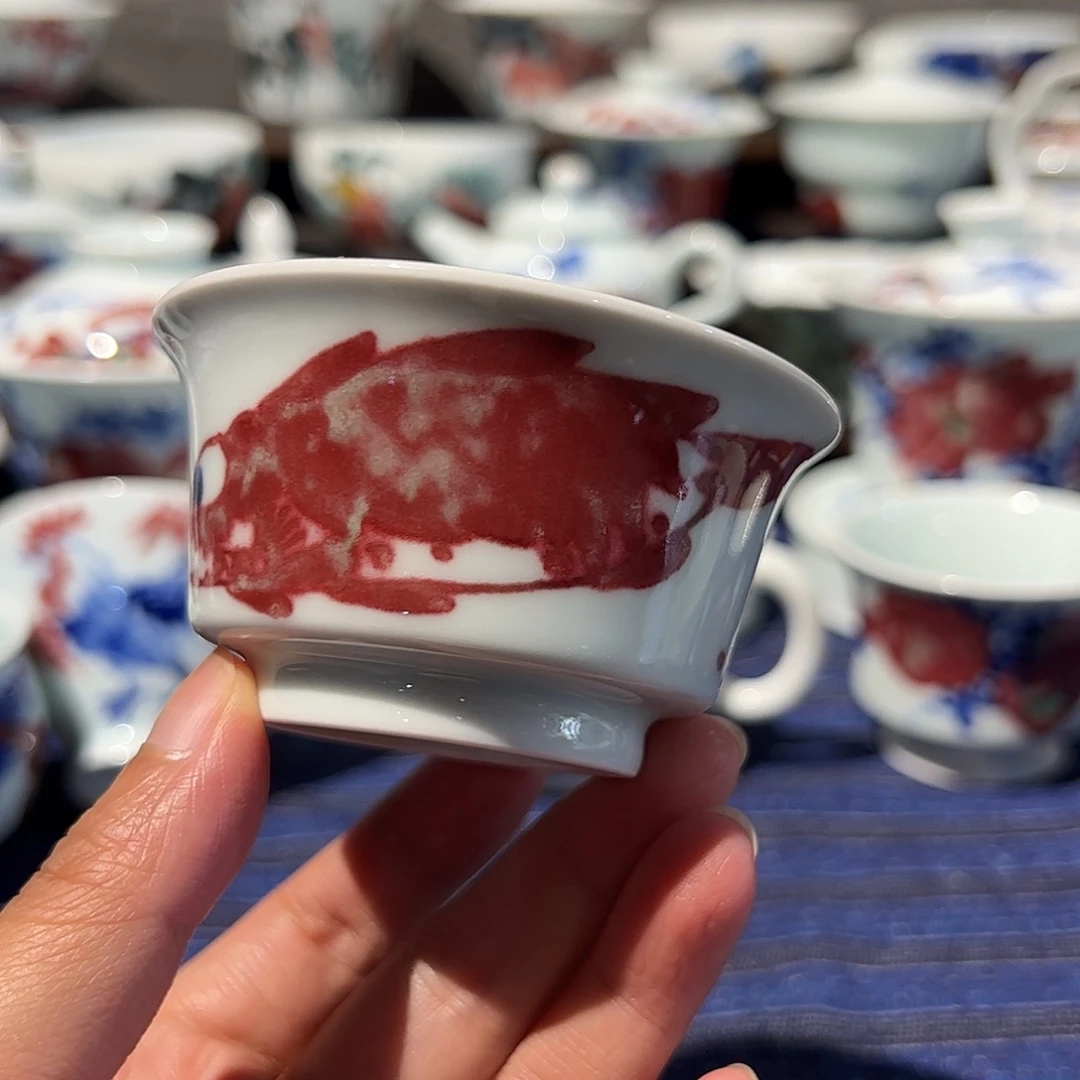 摆件原矿青花釉里红瓷器