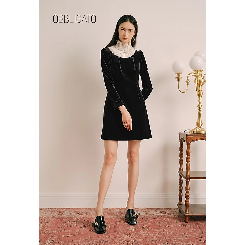 OBBLIGATO奥丽嘉朵秋季1C63305470专选钉珠复古连衣裙